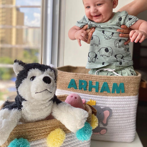 Jute & Cotton Rope Storage Basket - Elephant